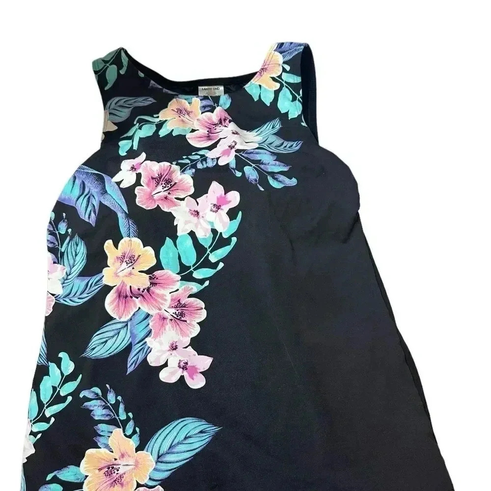 Lands End tankini black swimsuit top with hibiscus floral print - Picture 2 of 7